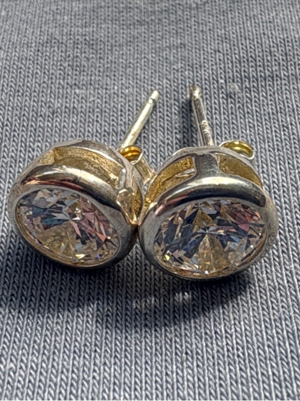 Silver Tone Clear Crystal Bezel-Set Stud Earrings - Women's Jewelry